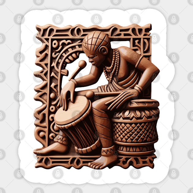 Afrocentric Wooden Carving Drums Sticker by Graceful Designs
